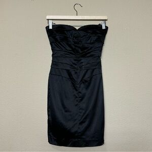 Bebe dress women XS strapless satin cocktail ruffle mini pencil black